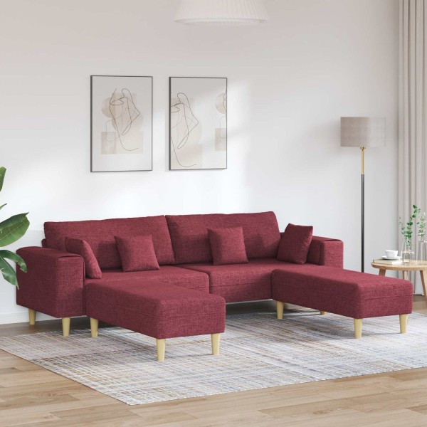 Sofa su pagalve 3 pcs Vyno raudona audinys