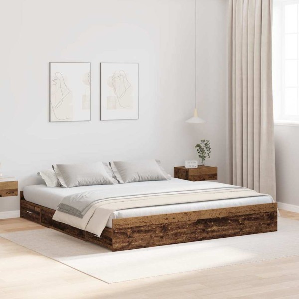 Bed with storage space Ancient wood 200 x 200 cm