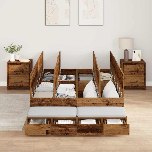 Bed with storage space with drawers Ancient wood 120 cm