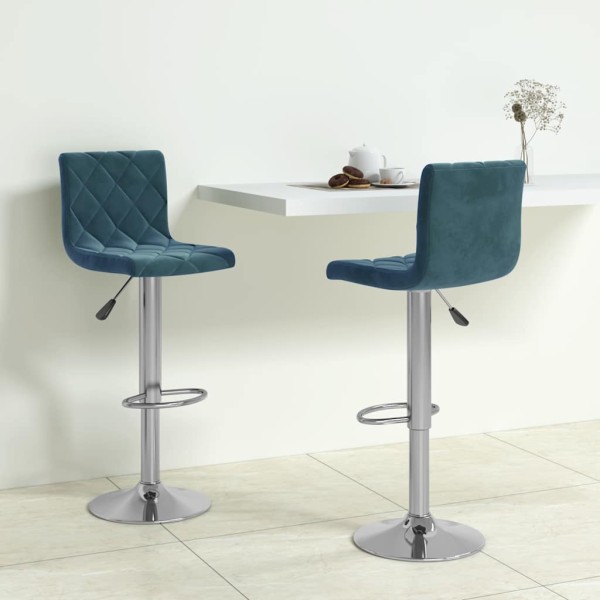 Bar stools, 2 pcs., blue, velvet