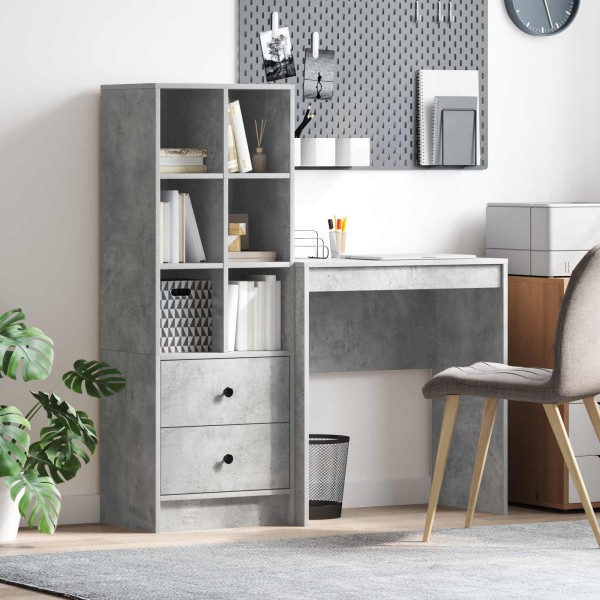 Table with drawer with shelf with storage 2 pcs Concrete gray
