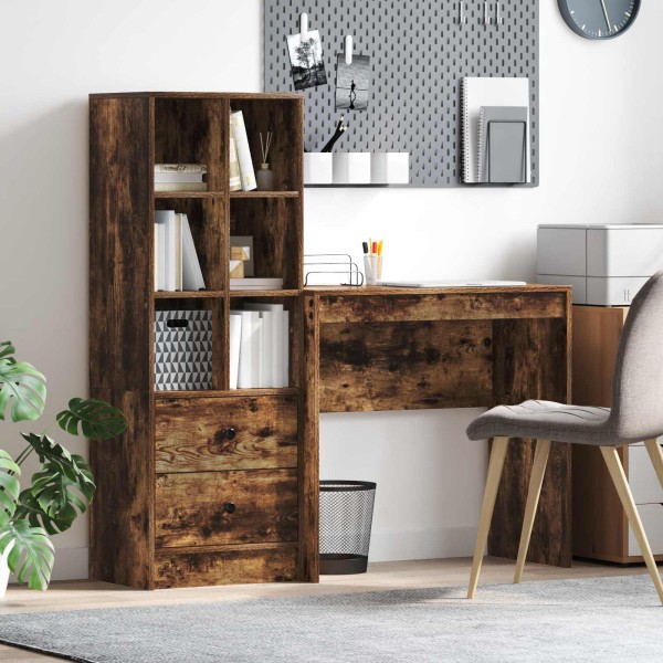 Table with drawer with shelf with storage 2 pcs Smoked oak