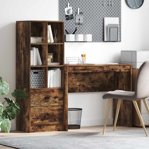Table with drawer with shelf with storage 2 pcs Smoked oak