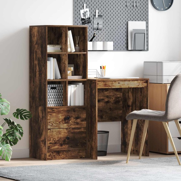 Table with drawer with shelf with storage 2 pcs Smoked oak