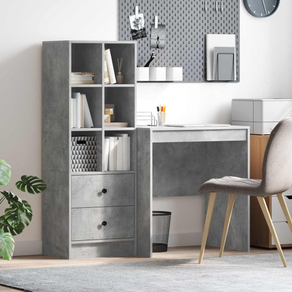 Table with drawer with shelf with storage 2 pcs Concrete gray