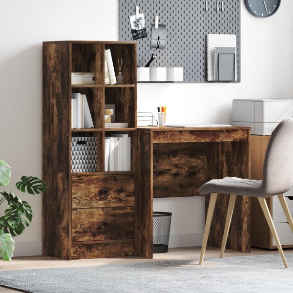 Table with drawer with shelf with storage 2 pcs Smoked oak