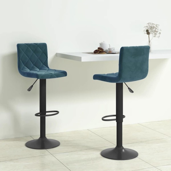 Bar stools, 2 pcs., blue, velvet