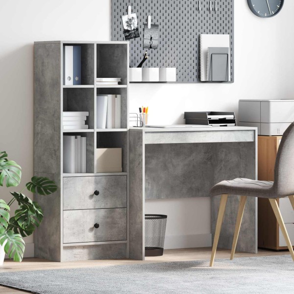 Table with drawer with shelf with storage 2 pcs Concrete gray