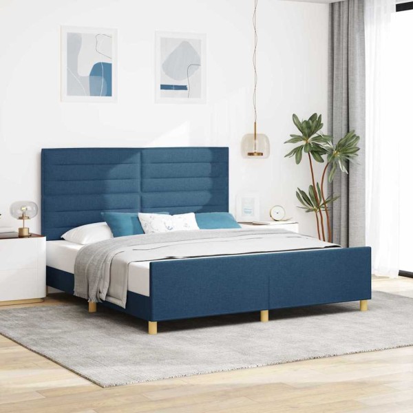 Bed frame with headboard Blue 180 x 200 cm fabric
