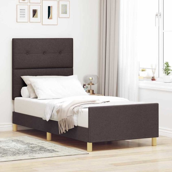 Bed frame with headboard Dark brown fabric 80 x 200 cm