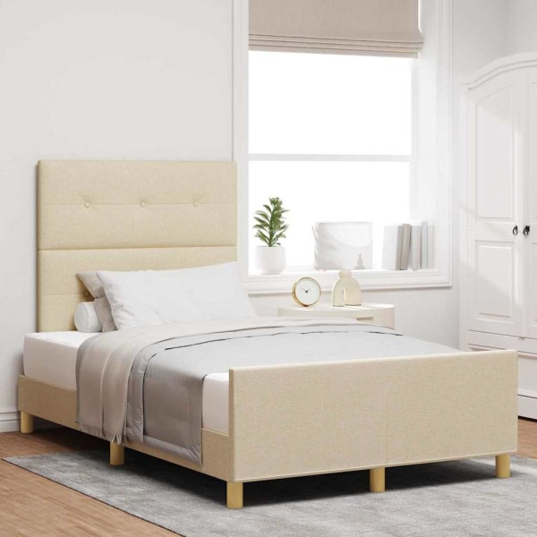 Bed frame with headboard Cream 120 x 190 cm fabric
