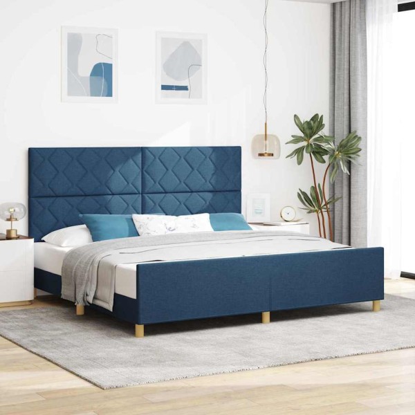 Bed frame with headboard Blue 200 x 200 cm fabric