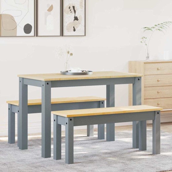 Dining set PANAMA, 3 parts, solid gray pine