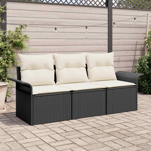 Sofa set with pillow 3 pcs Black polyrattan