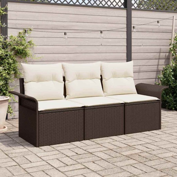 Sofa set 3 pcs Brown and cream polyrattan