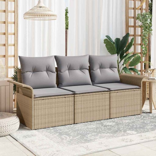 Sofa set with pillow 3 pcs Beige and gray polyrattan