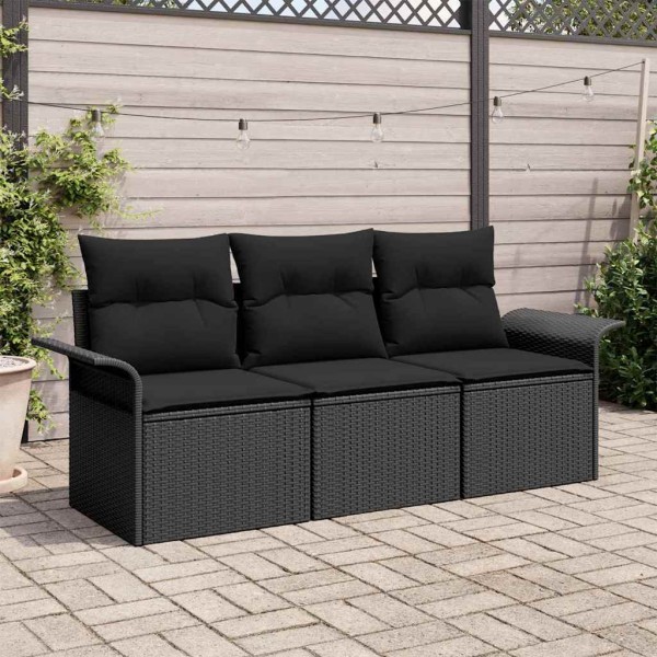 Sofa set with pillow 3 pcs Black polyrattan