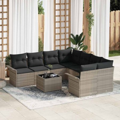 Garden Sofa Set 9 pcs Light...