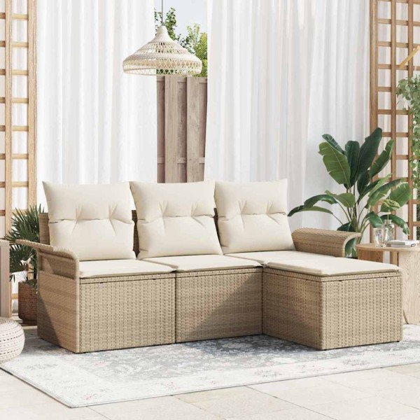 Sofa set with pillow 4 pcs Sand polyrattan