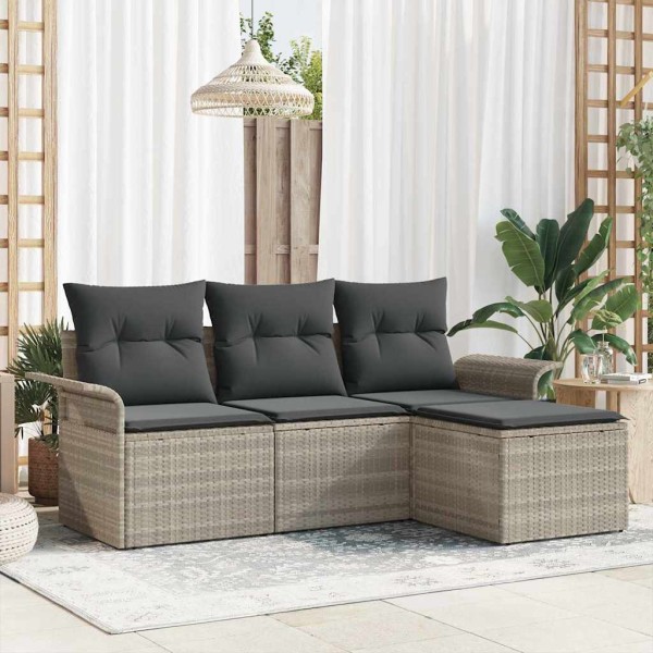 Sofa set with pillow 4 pcs Gray polyrattan
