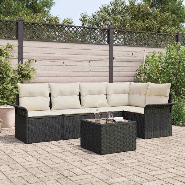 Garden sofa set with pillow 6 pcs Black polyrattan