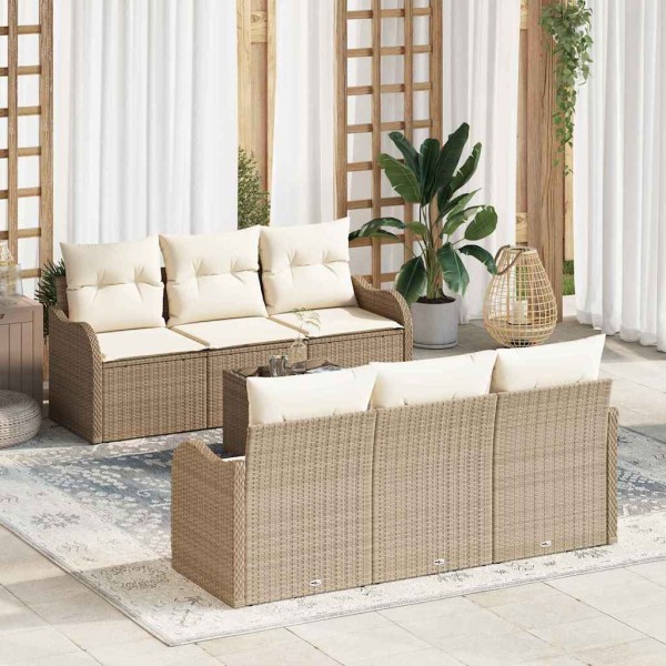 Sodo Sofų Rinkinys 7 pcs Smėlio poliratanas