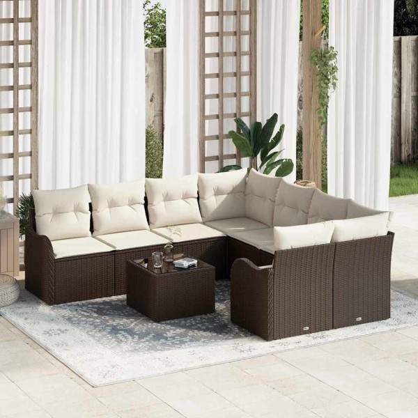 Garden sofa set with pillow 9 pcs Brown polyrattan