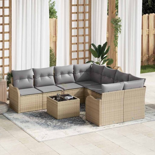 Garden sofa set with pillow 9 pcs Sand polyrattan