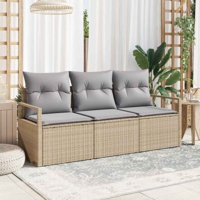 Sofa set 3 pcs Sand polyrattan