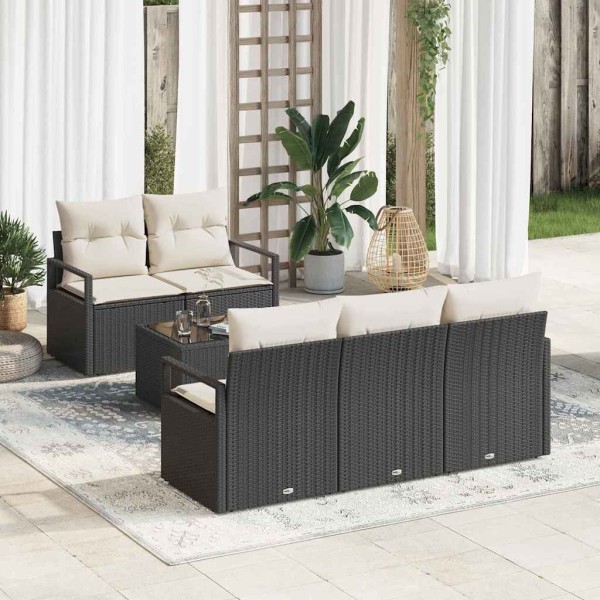Sofa set with pillow 6 pcs Black and cream polyrattan