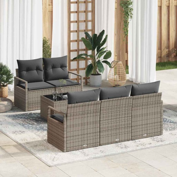 Sofa set with pillow 6 pcs Gray polyrattan