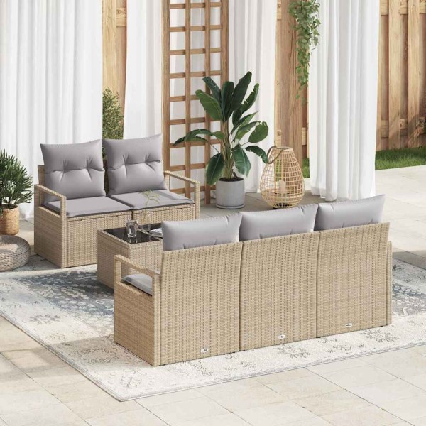 Sofa set with pillow 6 pcs Beige and gray polyrattan