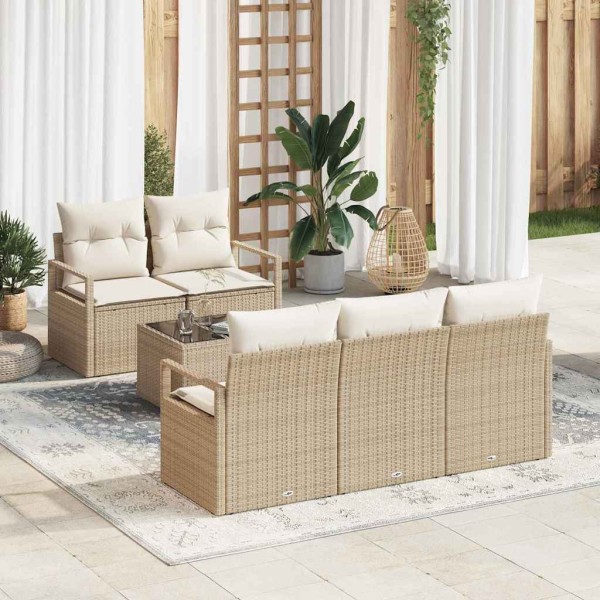 Sofa set with pillow 6 pcs Beige and cream polyrattan