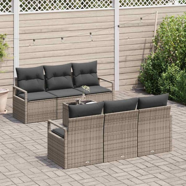 Sofa set with pillow 7 pcs Gray polyrattan