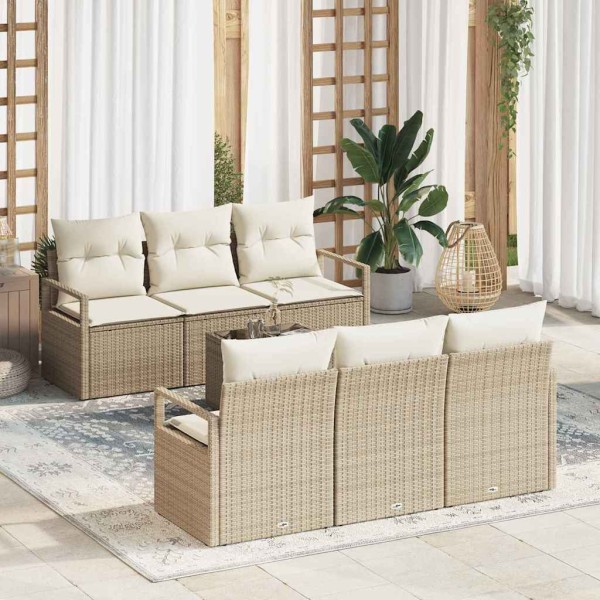 Sofa set with pillow 7 pcs Beige and cream polyrattan