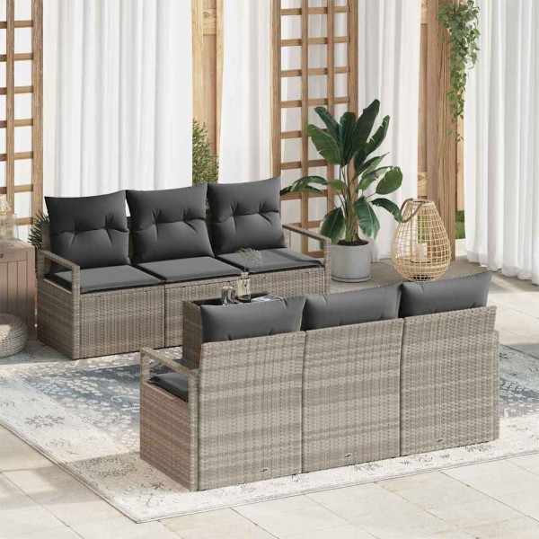 Sofa set with pillow 7 pcs Light gray polyrattan