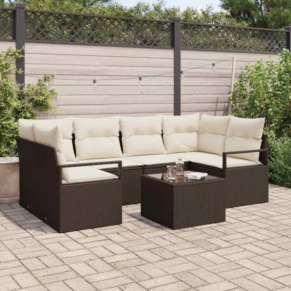 Sofa set 7 pcs Brown and cream polyrattan