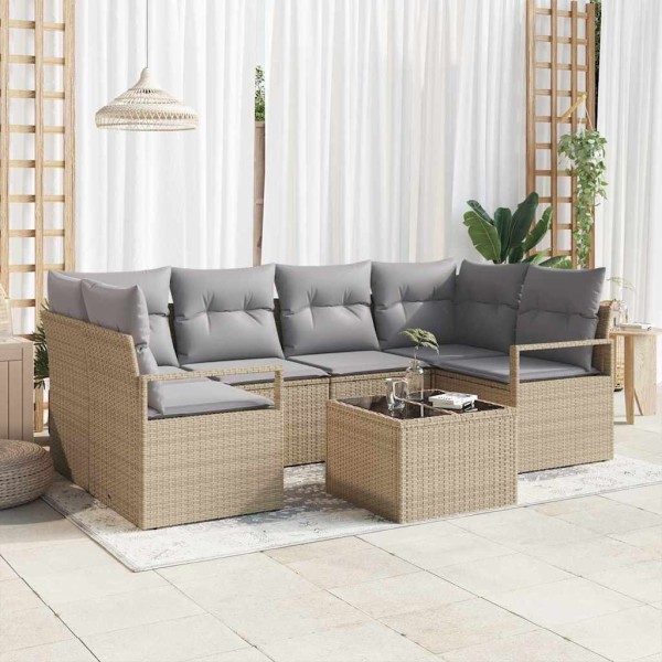 Sofa set with pillow 7 pcs Beige and gray polyrattan