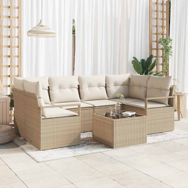 Sofa set with pillow 7 pcs Beige and cream polyrattan