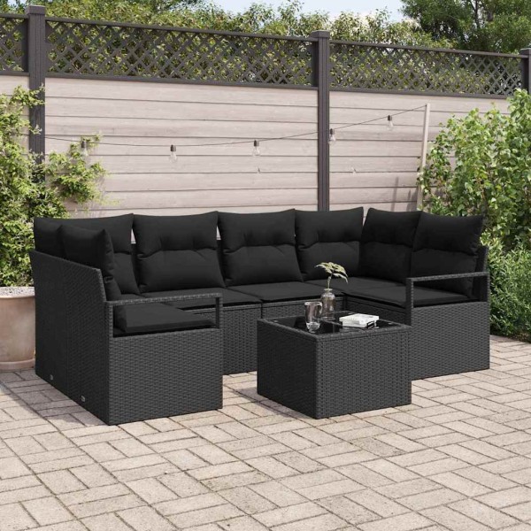 Sofa set 7 pcs Black polyrattan
