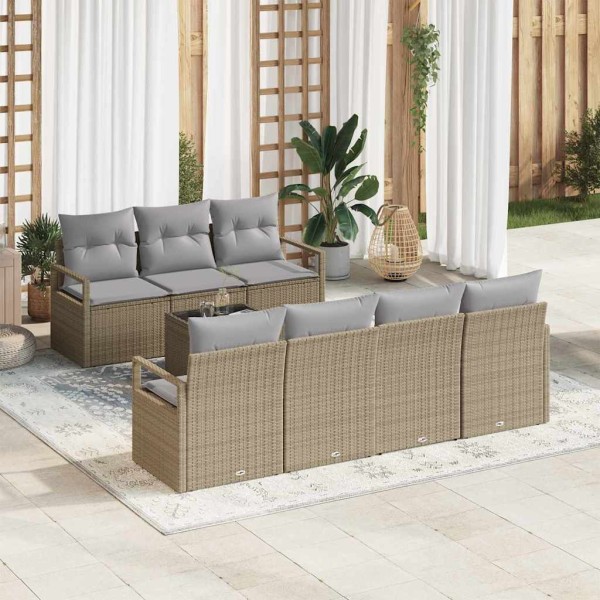 Sofa set with pillow 8 pcs Beige and gray polyrattan