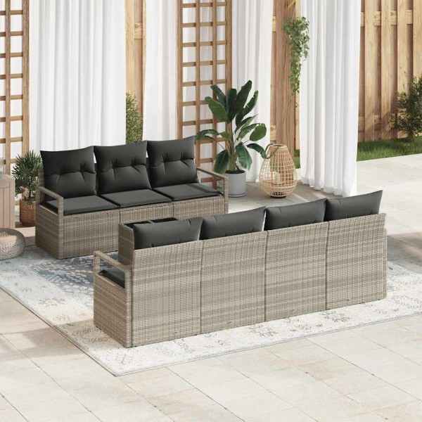 Sofa set with pillow 8 pcs Light gray polyrattan