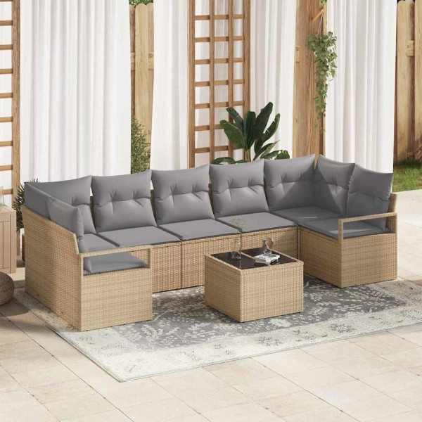 Sofa set 8 pcs Beige and gray polyrattan