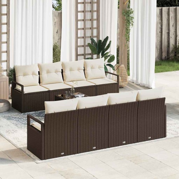Sofa set 7 pcs Brown and cream polyrattan
