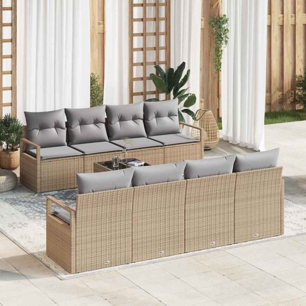 Sofa set with pillow 7 pcs Beige and gray polyrattan