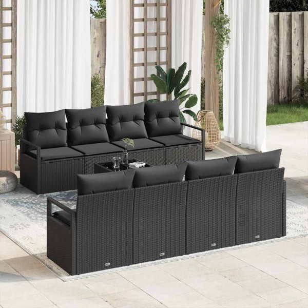 Sofa set with pillow 7 pcs Black polyrattan