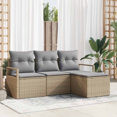 Sofa set 4 pcs Sand polyrattan