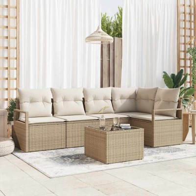 Sofa set 6 pcs Sand polyrattan
