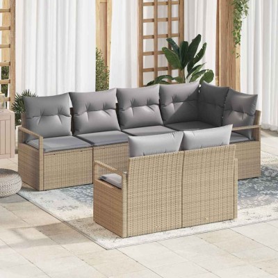 Sofa set 7 pcs Sand polyrattan