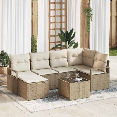 Sofa set 7 pcs Sand polyrattan